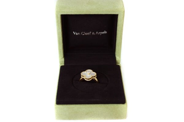 VAN CLEEF & ARPELS 18K Rose Gold Diamond Vintage Alhambra Ring 50