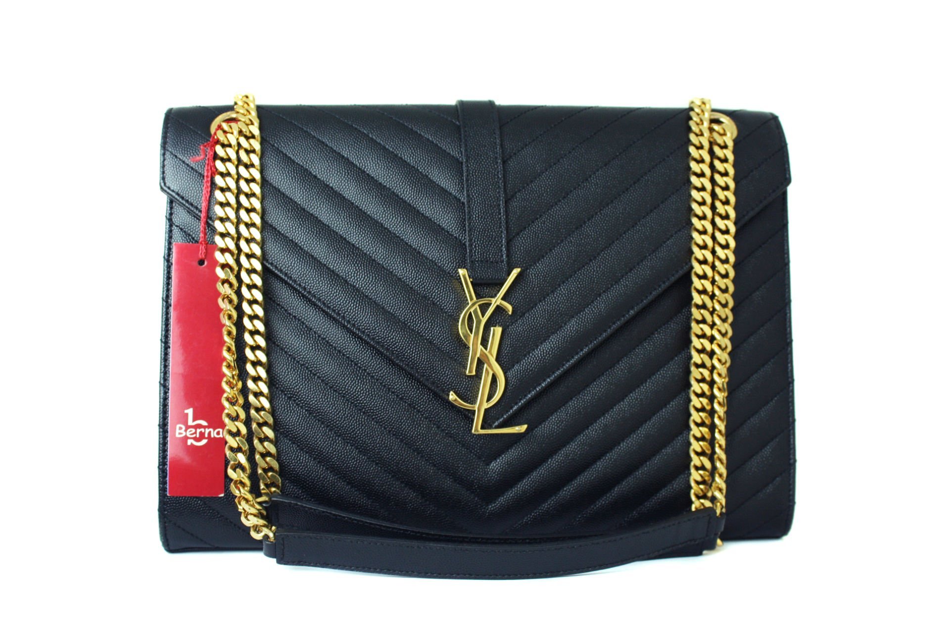 SAINT LAURENT Black Leather Monogram Envelope Shoulder Bag