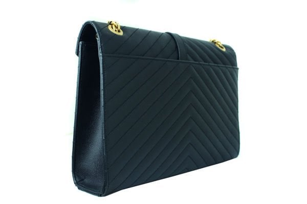 SAINT LAURENT Black Leather Monogram Envelope Shoulder Bag