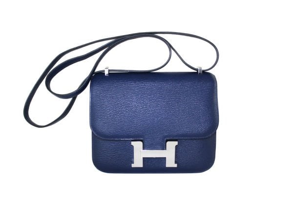 HERMES Constance III Mini Mirror Bleu Navy/Sanguine Chevre Mysore Laiton