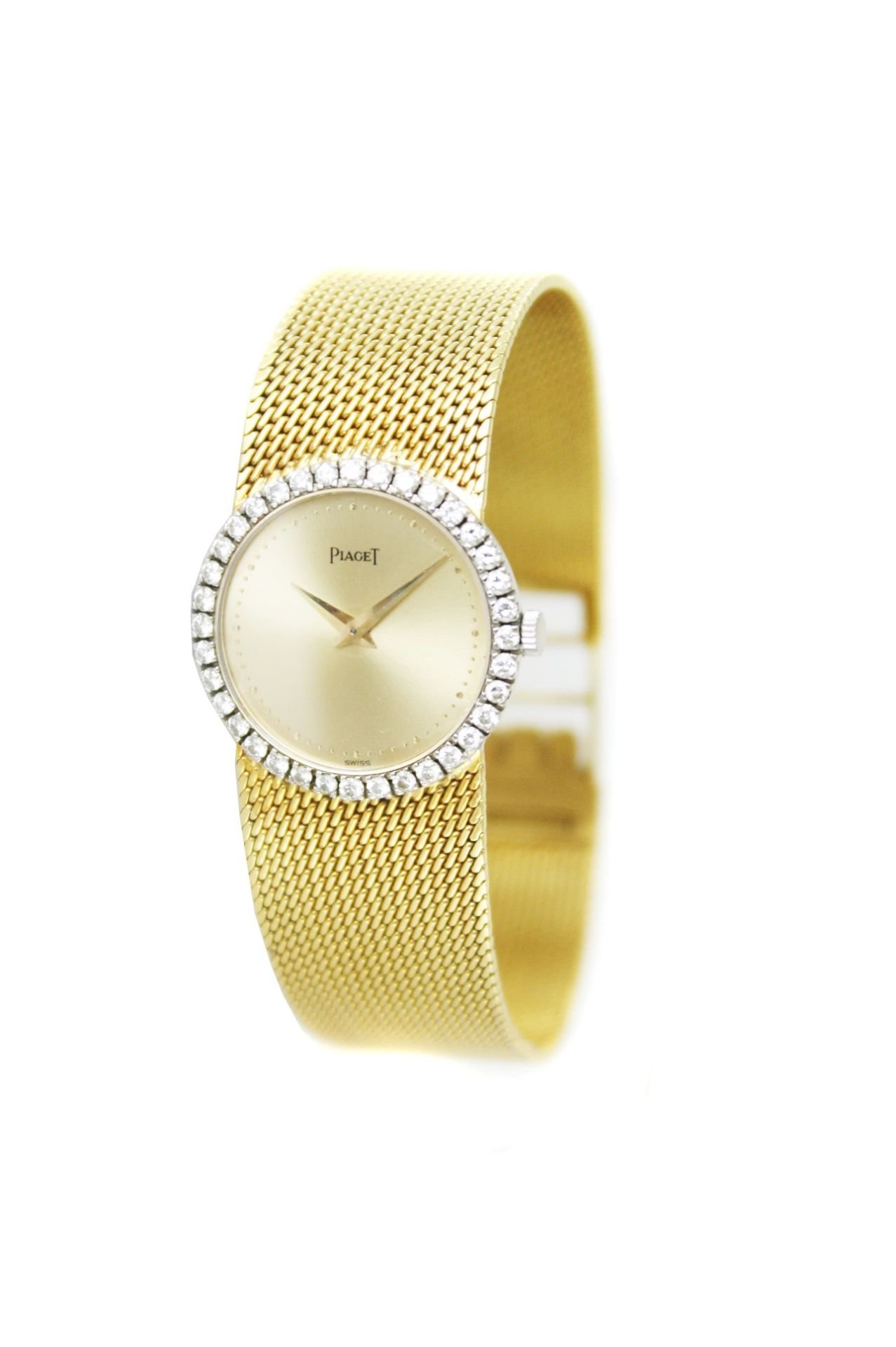 PIAGET Vintage 18k Yellow Gold Round Diamond Bezel Ladies Watch