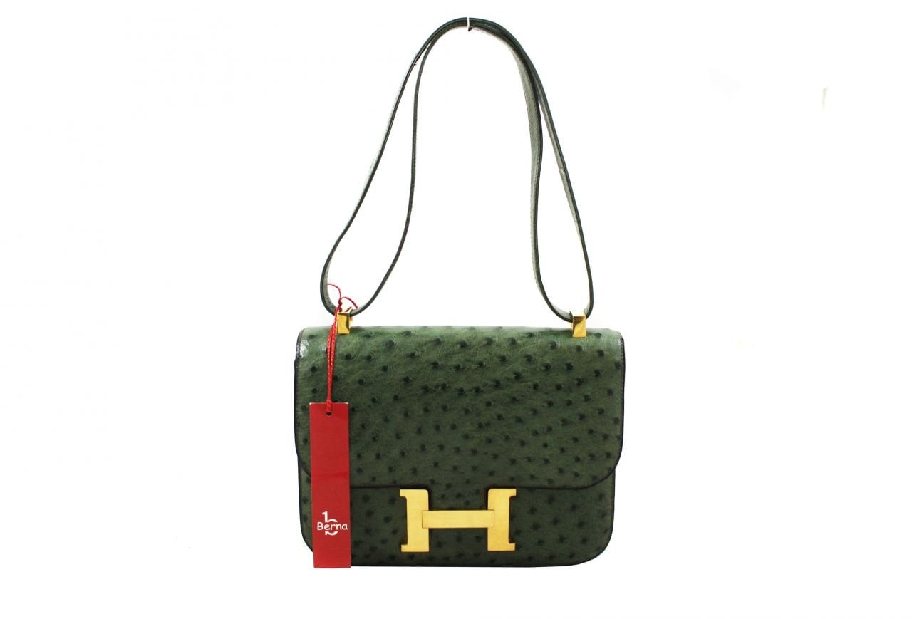 HERMES Vintage Green Ostrich Constance 23cm