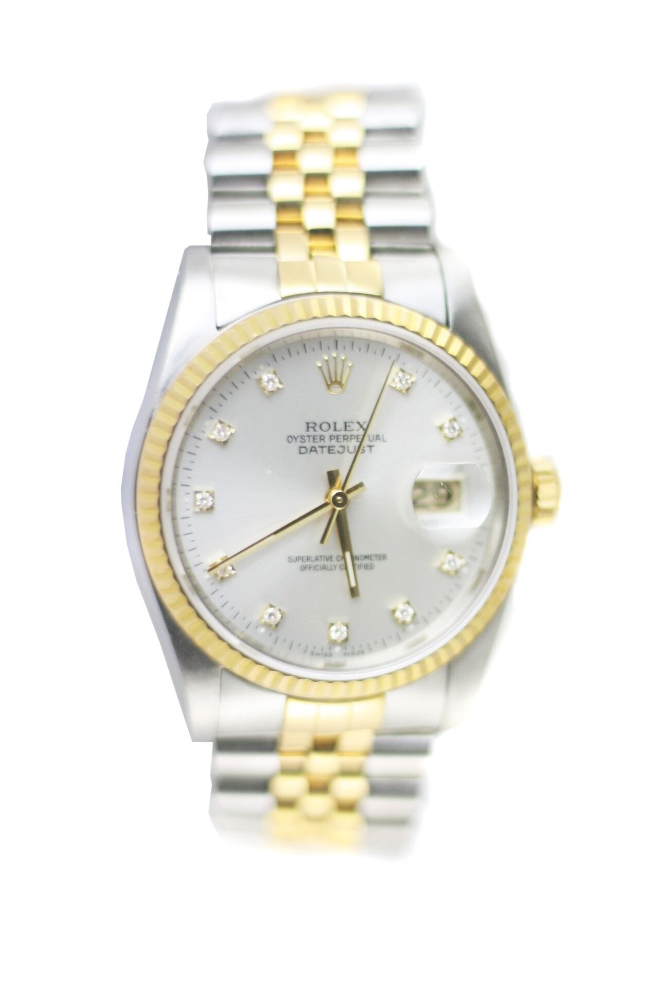 ROLEX Vintage Datejust 36mm Silver Diamond Dial Jubilee