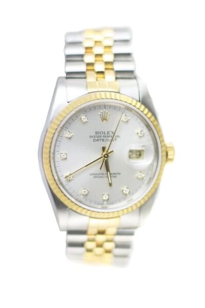 ROLEX Vintage Datejust 36mm Silver Diamond Dial Jubilee