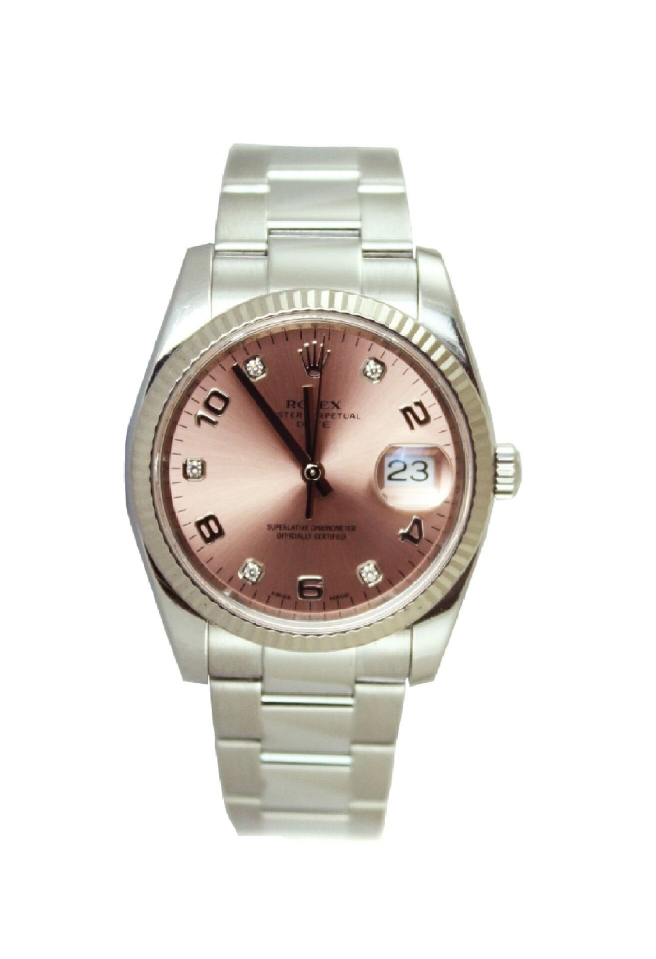 ROLEX Oyster Perpetual Date 34mm Salmon Diamond Dial