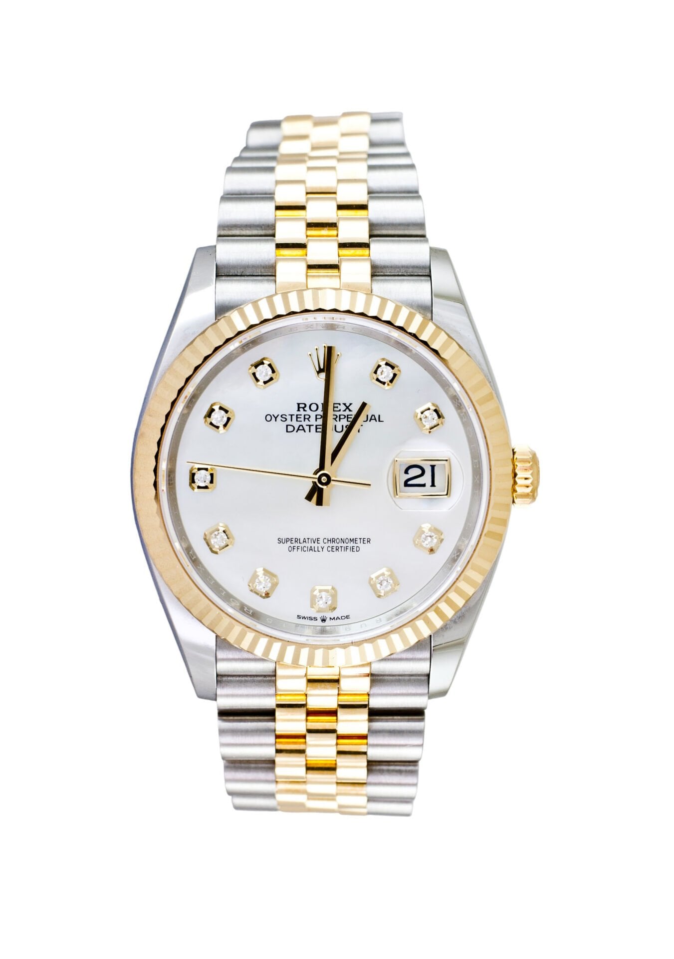 ROLEX Datejust 36mm Two Tone Mother of Pearl Diamond Dial