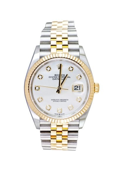 ROLEX Datejust 36mm Two Tone Mother of Pearl Diamond Dial