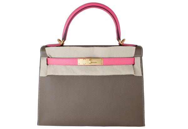 HERMES Kelly 28 Etoupe/Rose Azalee Epsom Sellier HSS