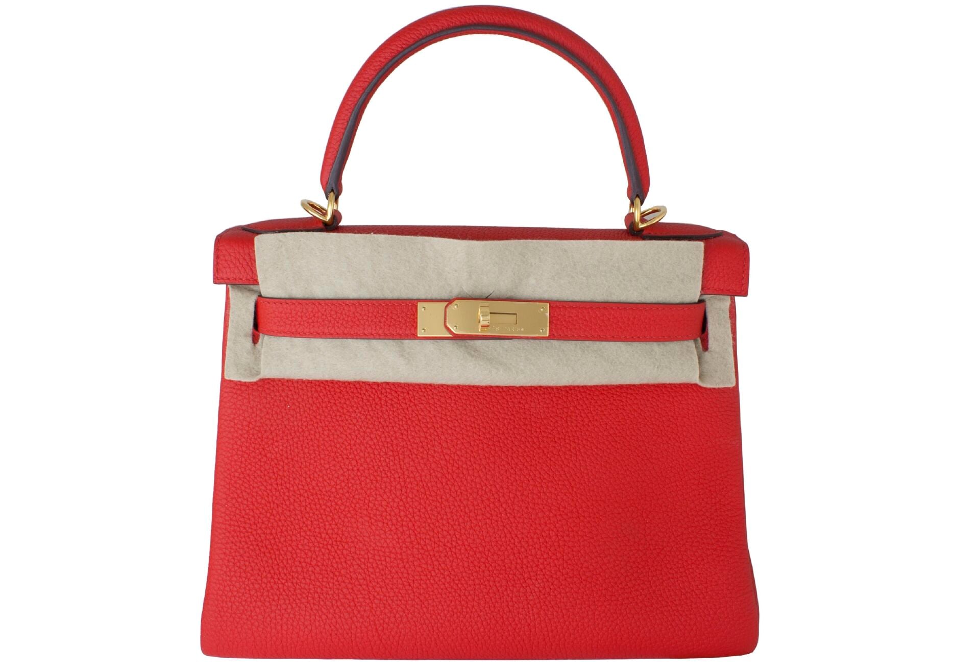 HERMES Kelly 28 Togo Rouge De Coeur GHW Retourne