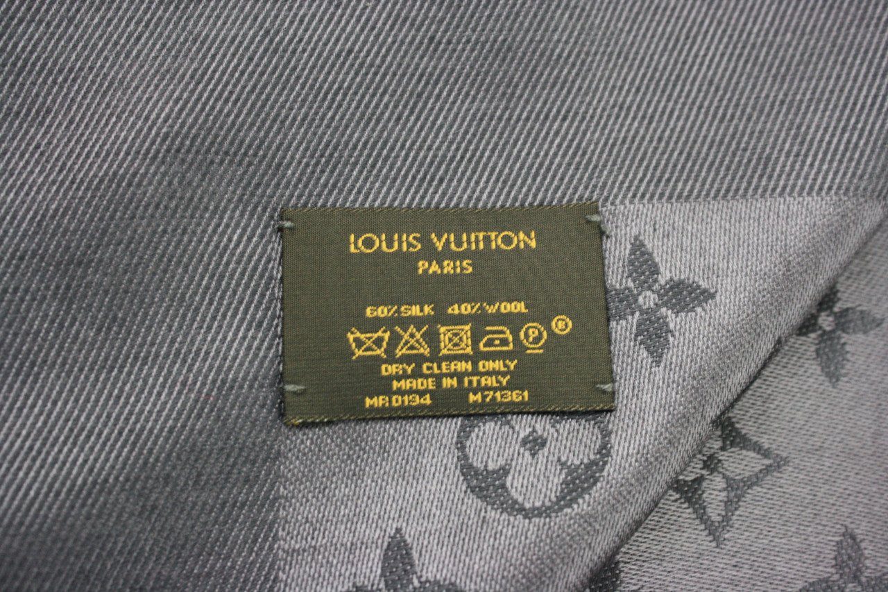 LOUIS VUITTON Grey Monogram Shawl Fringe Trim