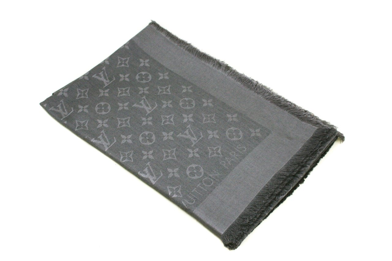 LOUIS VUITTON Grey Monogram Shawl Fringe Trim