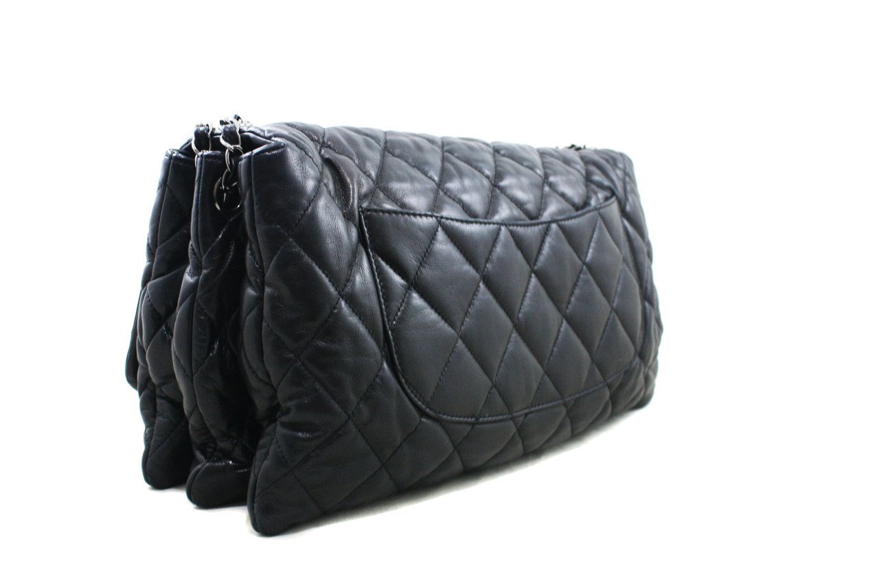 CHANEL Black Quilted Lambskin Leather 3 Accordion Maxi Flap Bag