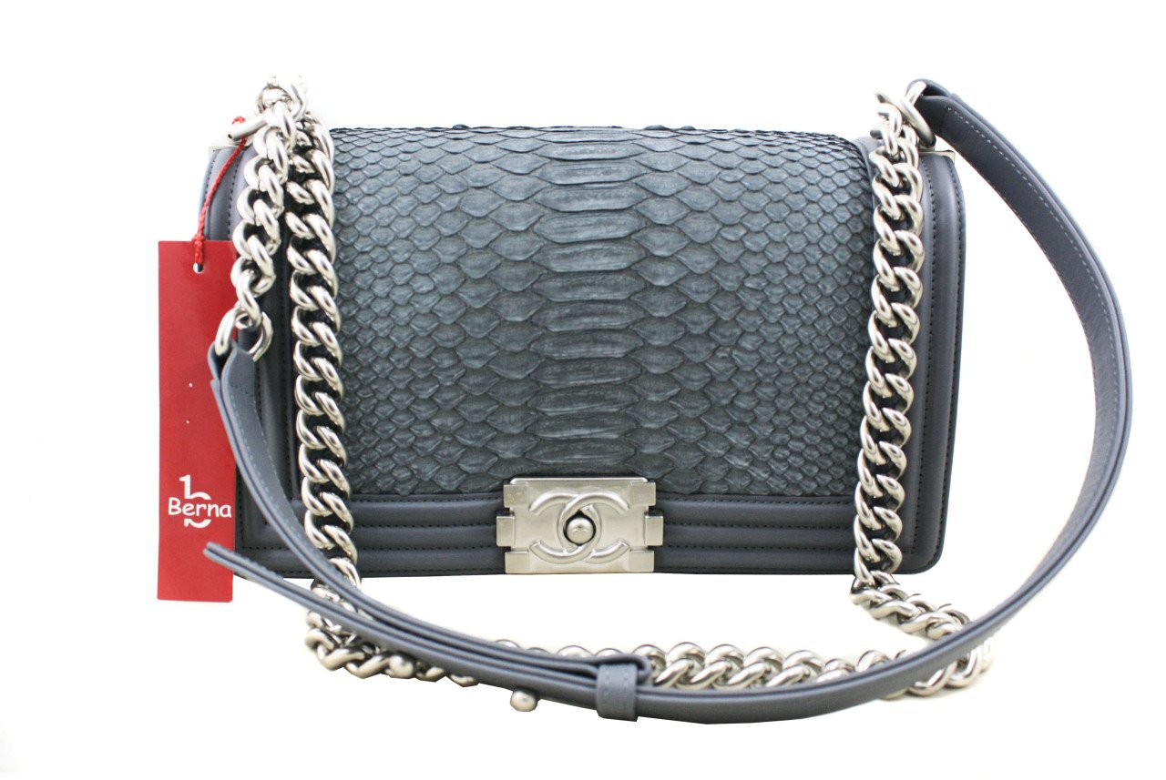 CHANEL Grey Python Medium Boy Bag