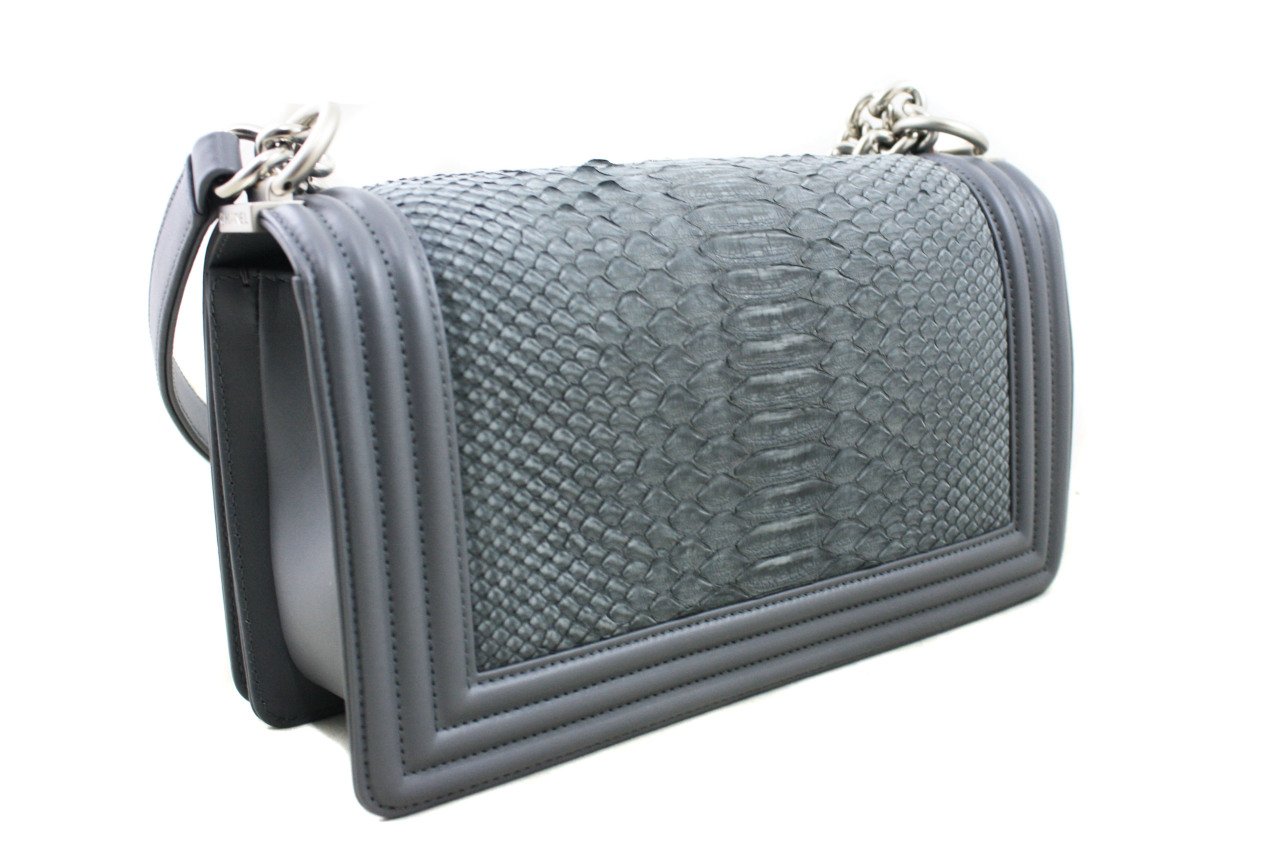CHANEL Grey Python Medium Boy Bag